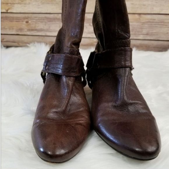 Frye Brown Leather Steffi Harness Tall Boots CL - Picture 4 of 8